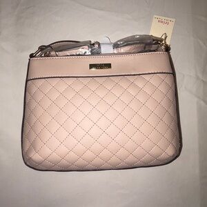 Trina Turk Quilted Blush Crossbody with Gold Plaque